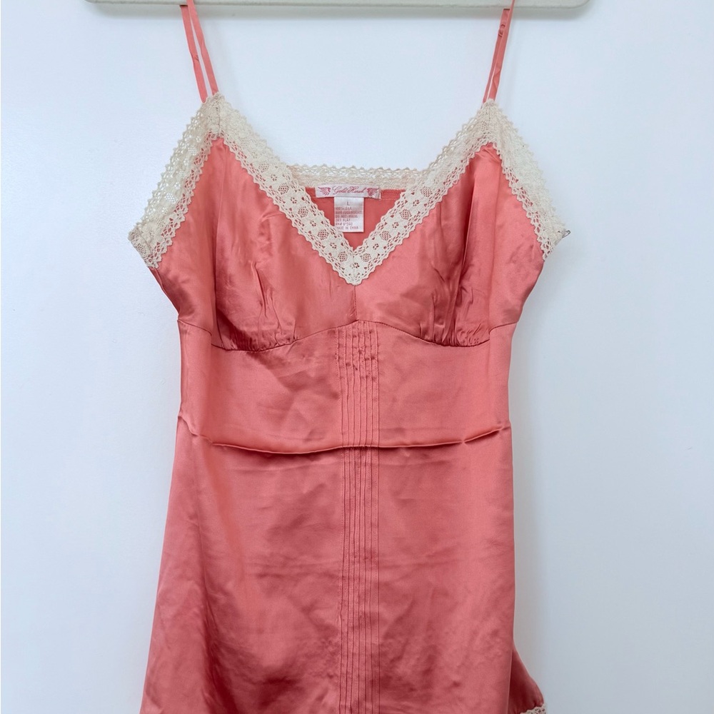 Coral Silk Lace Trim Cami